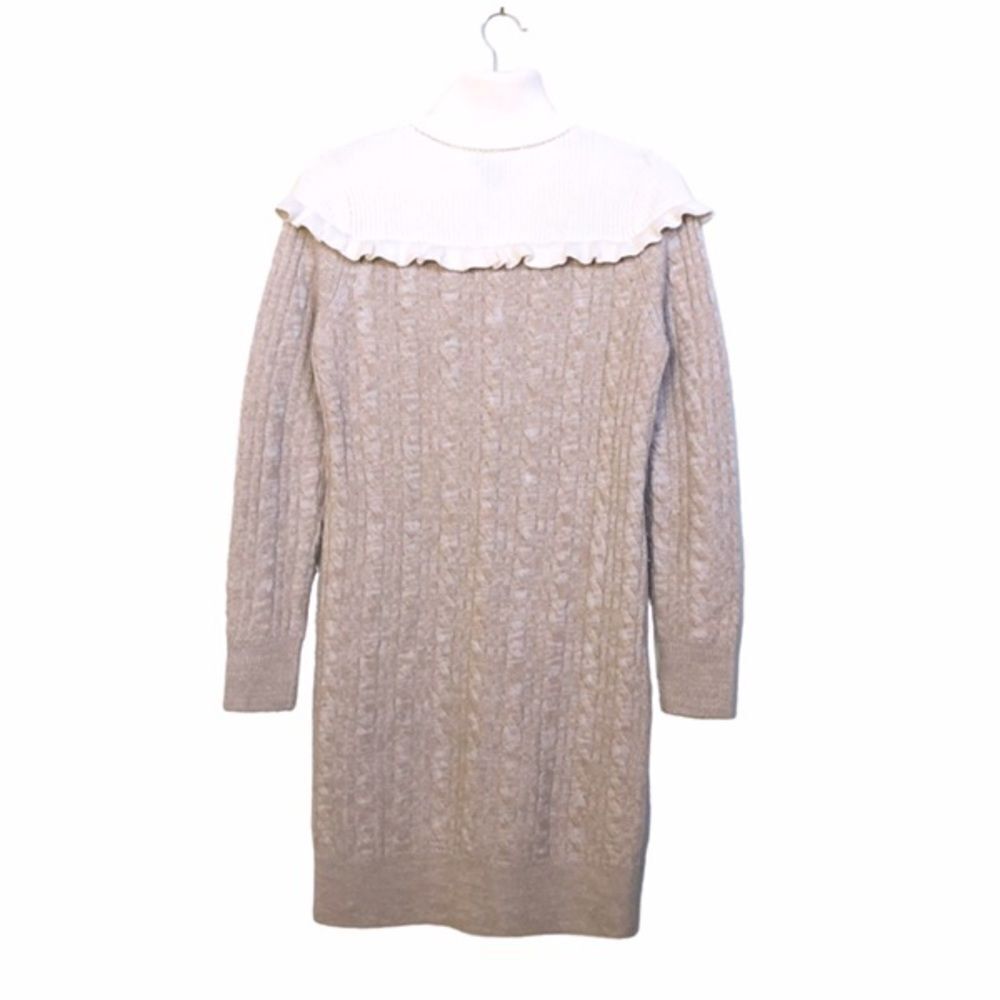 Club Monaco Turtleneck Sweater Dress Panthea Ruffle Yoke Cable Knit Midi - Picture 7 of 12